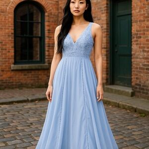 NWT ASOS Blue Ruched V-Neck Midi Dress for Prom